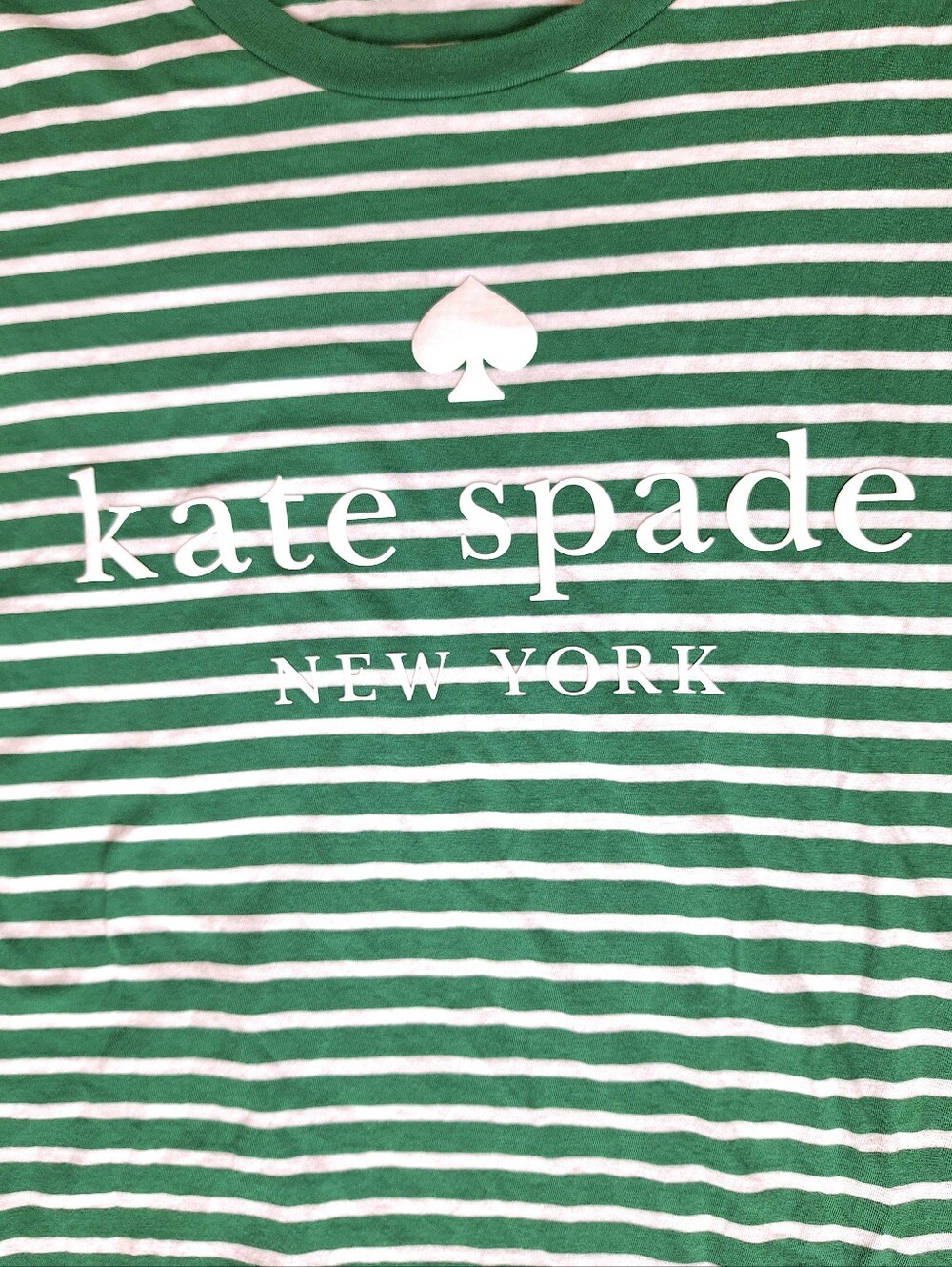Kate Spade Green White Striped Raised Logo Short Sleeved Tee Size Large - Picture 4 of 8